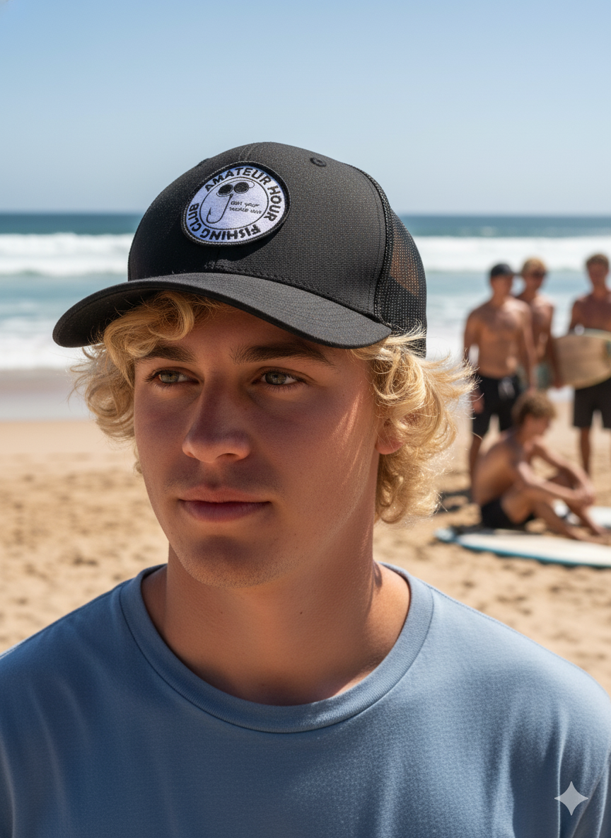 AHFC Black Trucker Cap – Get Your Tackle Out Edition